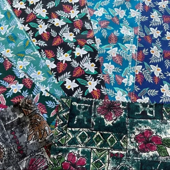 Hawaiian Print 8 Fabric Sewing Quilting 16 x 19 Vintage Florals Petroglyph Vtg - Picture 4 of 6